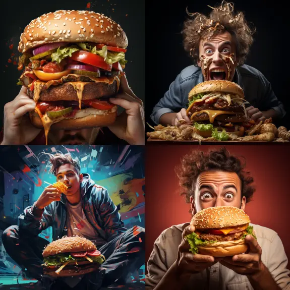 Ai image generation of 'a person eating a burger'