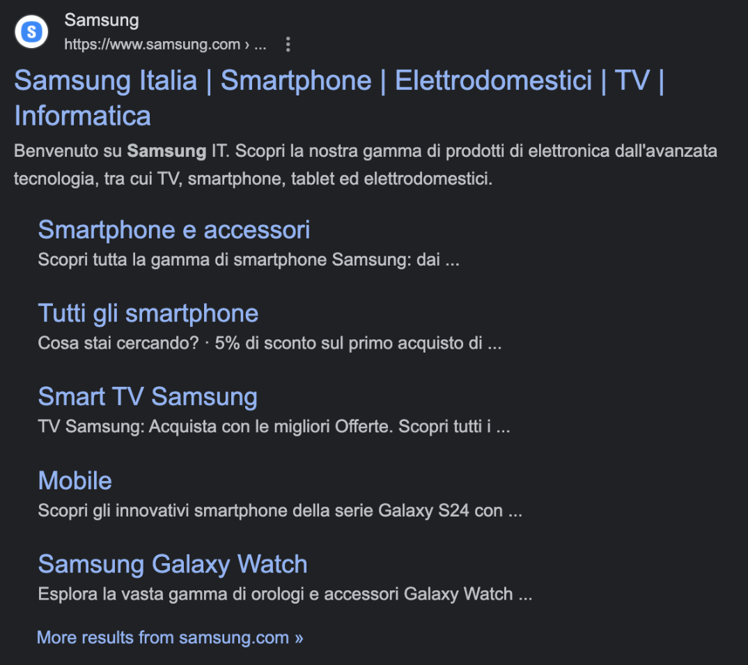 Search results in Google Italy only showing Samsung's pages in Italian